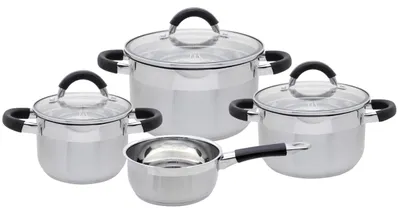 Kochtopf-Set 4-teilig, Edelstahl, 16/20/24 cm, mit Glasdeckeln