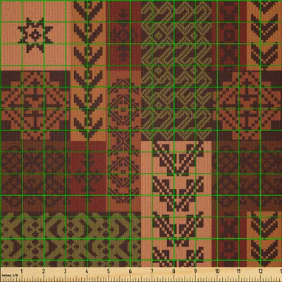 Produktbild von ABAKUHAUS Geometrisch Microfaser Stoff als Meterware , Ethnische Art Geometrische Folk Design Geometrische Blumenmotive Druck, 10 M (230 x 1000 cm), Rosa Grün und Brown