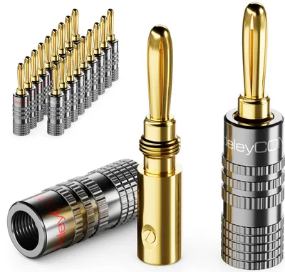 Produktbild von deleyCON 20 Stück Bananenstecker Set - Vergoldet Schraubbar für Lautsprecherkabel Boxenkabel 0,75 mm - 4,5 mm & z. B. HiFi Audio Heimkino Receiver - Grau