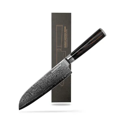 Produktbild von REISHUNGER Damast Santoku Messer – Profi Santoku Messer aus hochwertigem Damaststahl – Für präzise Schnitte geeignet