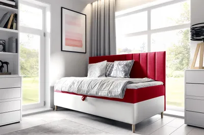 Produktbild von Boxspringbett Gästebett Kinderbett HELVI Nr.2 100x200cm Weiss-Rot