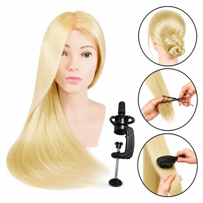Immagine prodotto di Testina per parrucchieri con busto Ula 80 cm bionda, capelli hot fiber sintetici + impugnatura, testina per acconciature, pratica, Immagine generata dall'IA