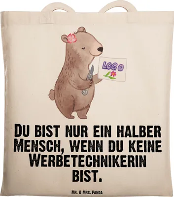 Produktbild von Mr. & Mrs. Panda Uni Tasche Werbetechnikerin Herz - Transparent - Geschenk, Tote Bag, Shopping, Schultasche, Beutel, Jutebeutel