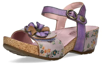 Produktbild von Laura Vita Damen Sandalette mit Blumenmuster und Keilabsatz Daphneo 07, Größe:38 EU, Farbe:Lila
