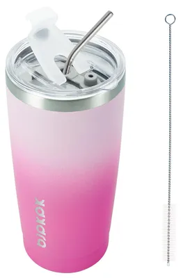 Image de Gobelet isotherme en acier inoxydable avec couvercle et paille, capacité de 600 ml