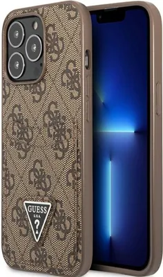 Zdjęcie produktu dla Guess GUHCP13LP4TPW iPhone 13 Pro / 13 6,1 brązowy/brown hardcase 4G Triangle Logo Cardslot