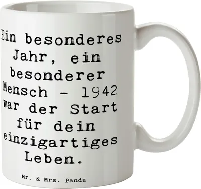 Produktbild von Mr. & Mrs. Panda Kaffeebecher Spruch 1942 Geburtstag - Weiß - Geschenk, besonderer Mensch, Pott, Tasse, cappuccinotasse, Geburtstagsgeschenk, besonderes Jahr, Teetasse