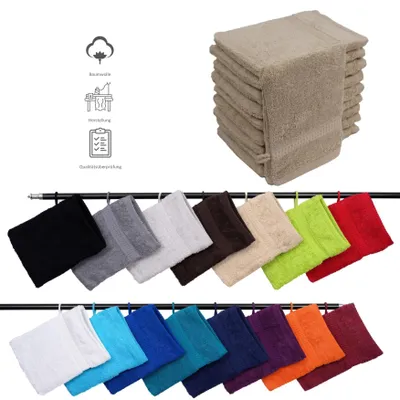 Produktbild von 10er Set Frottee Waschhandschuhe Elegance 16x21 cm 100% Baumwolle 500 gsm Waschhandschuh beige