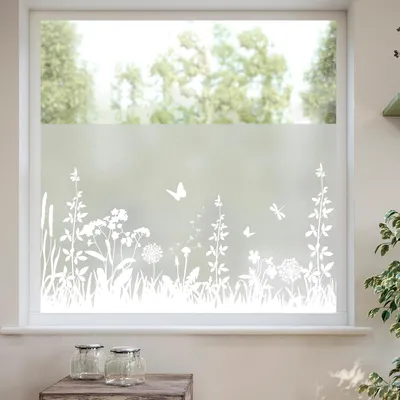 Immagine prodotto di Pellicola oscurante per finestre e porte, con motivo floreale bianco, dimensioni 44,5 x 200 cm