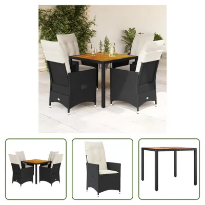 Produktbild von The Living Store 5-tlg. Garten-Essgruppe mit Kissen Schwarz Poly Rattan