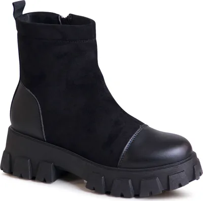 Produktbild von topschuhe24 2538 Damen Plateau Stiefeletten Velours Ankle Boots, Farbe:Schwarz, Größe:36 EU