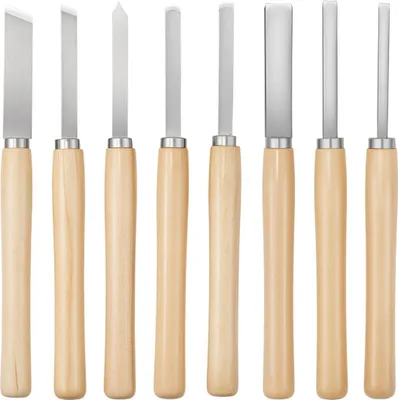 Immagine prodotto di Set di 8 scalpelli per tornio per legno Utensili per tornitura del legno Lame in acciaio Finitura per tornio