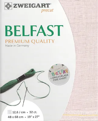 Obrázok produktu pre Látka BELFAST, značka Zweigart, predstrihaná, 32 nití na palec, farba 4115, svetloružová, vhodná na výšivky, 100% ľan, rozmer 48x68 cm