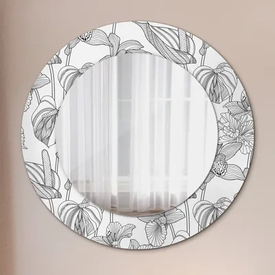 Produktbild von Spiegel Rund mit Aufdruck - Wandspiegel Design Wandmontage – Badspiegel - Floral Muster - Runder: Ø50cm