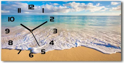 Produktbild von Wanduhr aus Glas – 60x30 cm - Glasbild - Glasuhr - Gehärtetes Glas - schwarze-zeiger - Hawaii-Strand