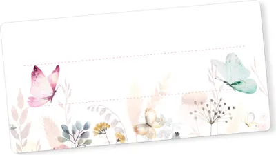 Zdjęcie produktu dla itenga 40 szt. etykiet na zeszyty z motylkami, 9 x 4,5 cm – etykiety imienne, etykiety do zeszytów, etykiety szkolne