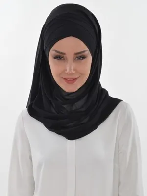 Produktbild von CS-15 Fertig Kopftuch Schwarz Praktisch Hijab Chiffon Türban Esarp Sal Tesettür Khimar