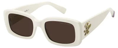 Produktbild von Tommy Hilfiger Logo Plaque Rectangular Sunglasses, Erwachsener, Weiblich, Elfenbein, OS, 1 Stück(e)