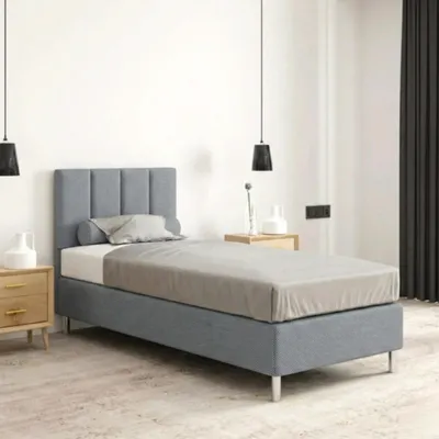 Obrázok produktu pre Hotelová posteľ 80x200 cm Sivá - Boxspring do ubytovne a hotela - Vodeodolná čalúnená posteľ - Spájateľná do dvojlôžka - THIRA