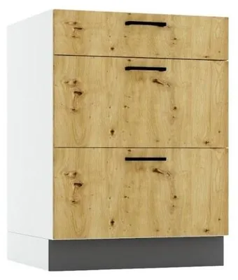 Produktbild von Küchenunterschrank 3 Schubladen - 60 cm - Artisan Eiche und Aschegrau - ohne Arbeitsplatte - Soft-Close-System