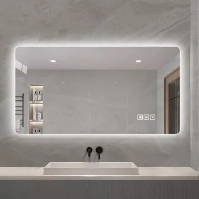 Zdjęcie produktu dla Lustro łazienkowe LED 60 x 100 cm z podświetleniem, lustro ścienne z regulacją jasności, powłoka przeciwmgielna, funkcja pamięci, stopień ochrony IP44, wodoodporne, montaż poziomy lub pionowy