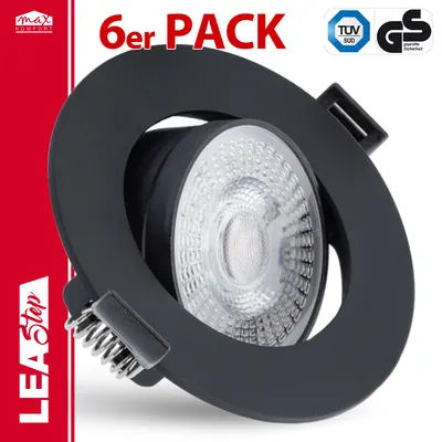 Produktbild von 6er Set LED Einbaustrahler LEA-Step 7W Warmweiß Schwarz schwenkbar
