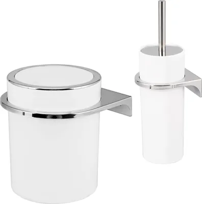 Produktbild von bremermann 2tlg. Bad-Set SAVONA , Kosmetikeimer 5,5 Liter und WC-Garnitur mit Wandhalterung, rund weiß