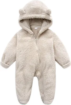Produktbild von Baby Overall Winter Flanell Kapuze Jumpsuit, Farbe: Beige, Größe: 0-3 Monat
