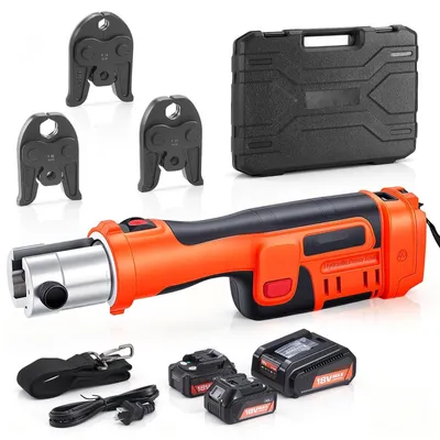 Produktbild von Akkupresszange - 18V Rohrpresszangen-Set - 32 kN Presskraft - 3 Pressbacken V15/V22/V28 - 180° Drehbarer Kopf - 4,0 Ah Akku - Für Edelstahlrohre bis 54 mm - 40 HRC