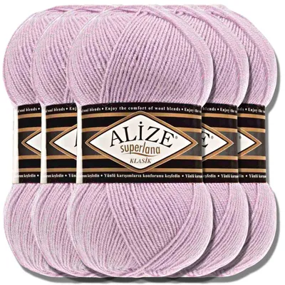 Produktbild von Alize 5x 100g Superlana Klasik Wolle, Uni, Häkeln, Stricken (Dusty Lilac | 505)