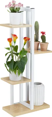 Obrázok produktu pre Relaxdays Kovový regál na kvety, 4-stupňový interiérový rebrík na kvety, vzhľad dreva, VxŠxH: 93x42,5x22,5 cm, regál na rastliny, svetlohnedý