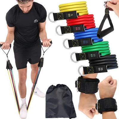 Produktbild von FIT4MED | Set 5 Widerstandsbänder - 5-75 Kg - Neoprenhandgriffe - Fitnesszubehör - Training