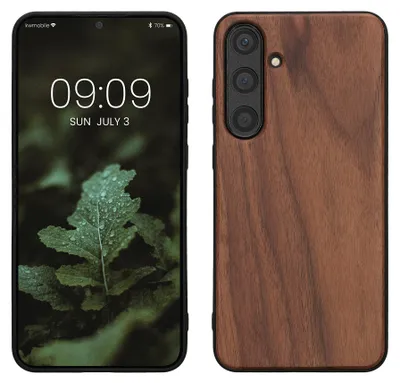 Produktbild von kwmobile Handyhülle für Samsung Galaxy S24 Plus Hülle Holz - Case mit TPU Bumper - Stoßfestes Hardcase - Schutzhülle Cover in Dunkelbraun