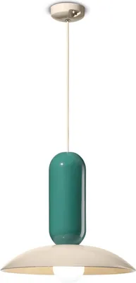 Produktbild von Hängelampe Keramik rund Ø 40 cm Creme Türkis E27 Retro Keramikleuchte