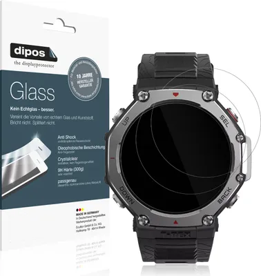 Produktbild von 2x Schutzfolie für Amazfit T-Rex 3 - Anti-Shock 9H Folie dipos Glass Kunststoffglas