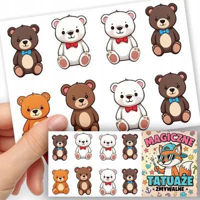 Image de TATOUAGES EPHEMERES POUR ENFANTS - Animaux Ours Ourson - 8 pcs