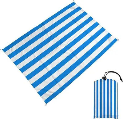 Produktbild von Famanu Picknickdecke Blau-Weiß-Rot Gestreift - Wasserfest - 140 x 150 cm