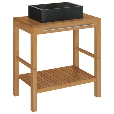 Produktbild von Waschtisch Massivholz Teak mit Waschbecken Marmor Schwarz