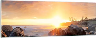 Produktbild von Bilder auf glas - Meer Strand Felsen - 90x30cm - Glasbilder - Wandbilder - Kunstdruck - zum Aufhängen bereit - Wanddekoration aus Glas - Glas Bilder - Wandbild auf Glas - Einteilig - GAB90x30-3649