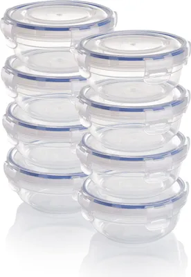 Produktbild von Frischhaltedosen Set – 8x flach runde Vorratsdosen mit Deckel, stapelbar, bruch- & spülmaschinenfest, mikrowellengeeignet, aus Kunststoff