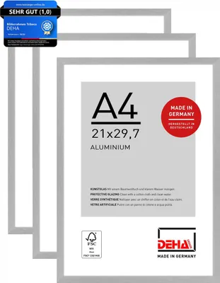 Zdjęcie produktu dla DEHA ZESTAW 3 aluminiowych ramek do zdjęć Tribeca, 21x29,7 cm (A4), srebrna matowa struktura