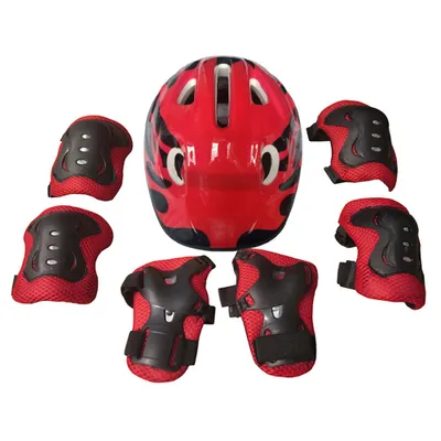 Produktbild von 7 Stücke Kinder Skateboard Fahrrad Helm Knie Ellenbogen Handgelenk Schutzhülle-Rot