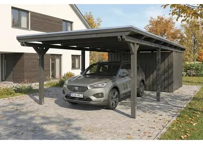Produktbild von Einzelcarport SKAN HOLZ Emsland inkl. Abstellraum, EPDM Folie, Pfostenanker 402 x 846 cm anthrazit