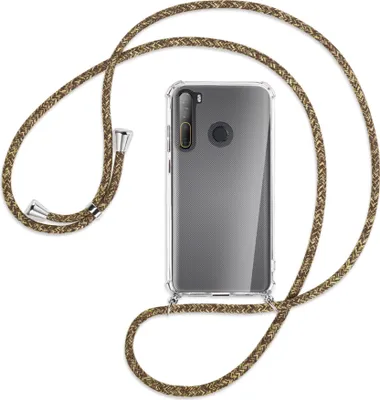 Produktbild von Handykette Backcover-Schutzhülle mit Band (Metall silberfarben) für HTC Desire 20 Pro - braun+beige
