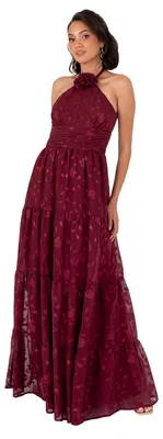 Produktbild von Maya Deluxe Women's Maxi Dress Ladies Sleeveless Halterneck Floral Corsage Chiff