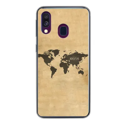 Produktbild von MuchoWow® Handyhülle Schutzhülle Hülle für Samsung Galaxy A40 Weltkarte - Braun - Zitat Silikon Softcase Handy Hülle - Handy-Tasche