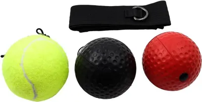 Produktbild von Reaktionsball-Familien-Set - 3 verschiedene Box-Reaktionsbälle - Verstellbares Stirnband - Verbessert Geschwindigkeit und Agilität - Inklusive Aufbewahrungstasche - Leichtes PolyurethanMaterial - Boxbälle