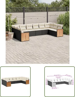 Produktbild von The Living Store 10-tlg. Garten-Sofagarnitur mit Kissen Schwarz Poly Rattan