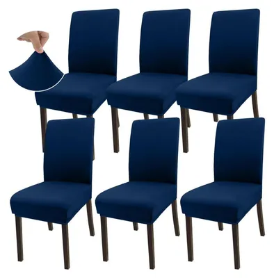 Obrázok produktu pre Poťahy na jedálenské stoličky, sada 6 kusov, mikrovlákno, tmavomodrá, veľmi elastické