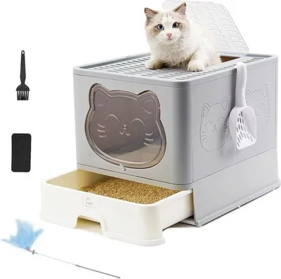 Produktbild von Famanu Katzentoilet mit Deckel und Schubladendesign - Hygienische und platzsparende Lösung für Haustiere